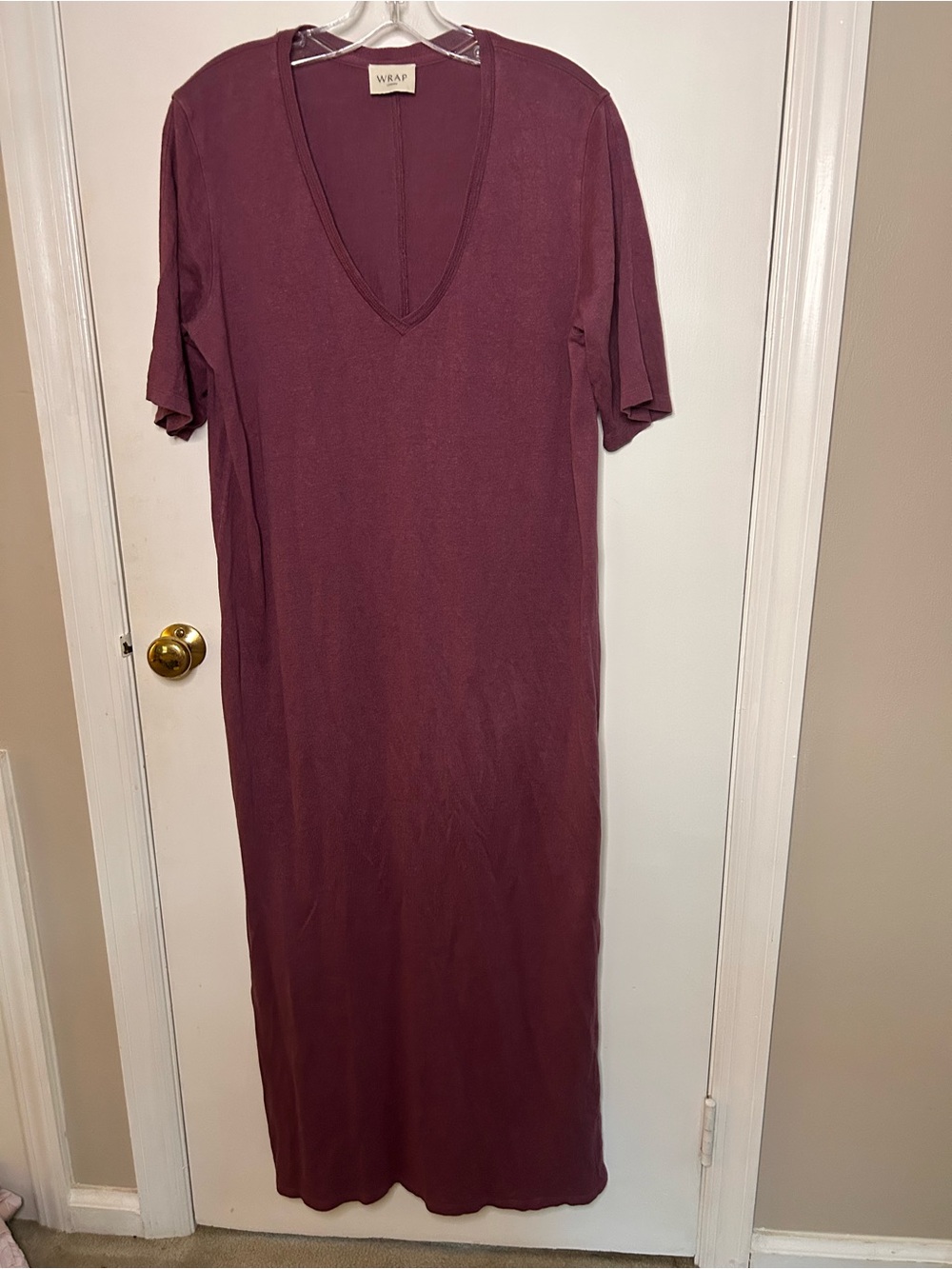 WRAP LONDON PLUM V-NECK MAXI DRESS HEMP COTTON BLEND US SIZE 10